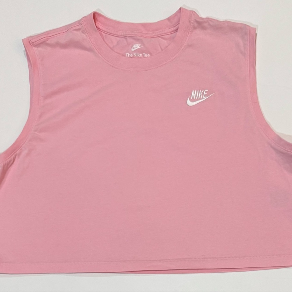 Nike Cropped Muscle Tank Pink Logo Tee Women's Large Cotton Athleisure